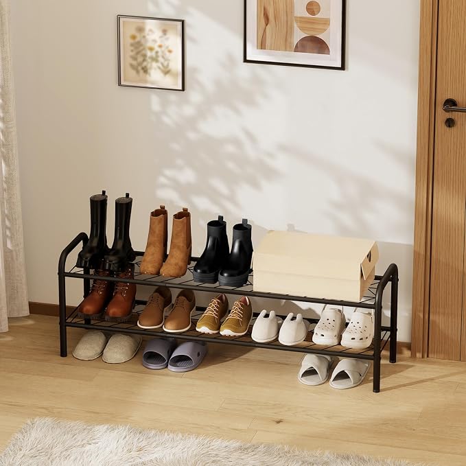 Shoe Rack,Long Shoe Organizer For Closet,Wide Shoe Storage For Entryway, 2 Tier Sturdy Metal Free Standing Shoe Shelf