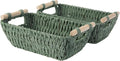 StorageWorks Round Paper Rope Woven Basket with Wooden Handles for Gifts, Small Woven Baskets for Shelf, Sage Green, 2-Pack
