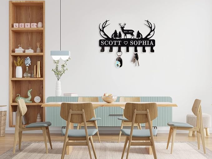 Antler Key Holder for Wall, Custom Deer Antler Metal Key Hooks Key Hanger Decor for Kitchen, Entryway, Hallway, Office, Doorway Housewarming Gifts New Home