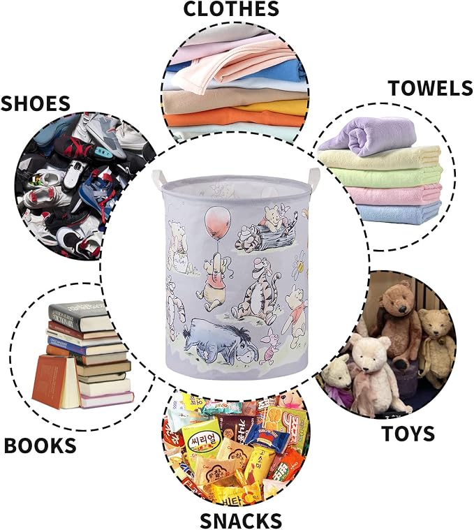 Bear Storage Basket, Nursery Large Hamper Canvas Laundry Basket Foldable With Waterproof Pe Coating,For Kids Boys And Girls, Bathroom, Bedroom, Clothes,Toy Bin
