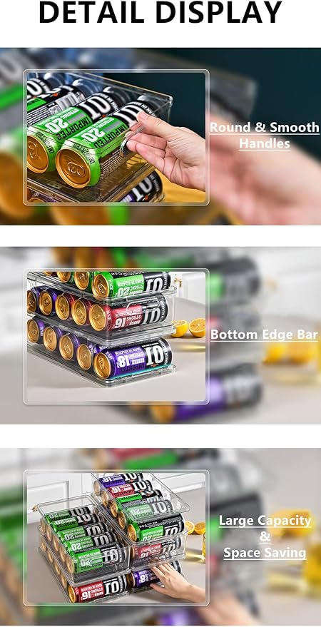Xicennego Large Stackable Soda Can Organizer for Refrigerator, Fridge Can Organizer Dispenser for Tall Cans of 500ml/17oz, Beverage Can Holder for Refrigerator, Pantry, Cupboard