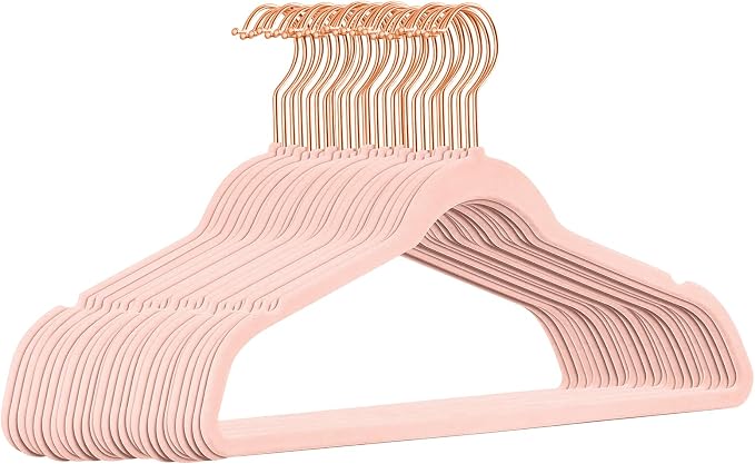 TIMMY Velvet Hangers - Suit (50-Pack) Ultra Thin Coat Hangers with Heavy Duty Construction, Holds up to 10 Lbs - Blush Pink/Rosegold Finishes