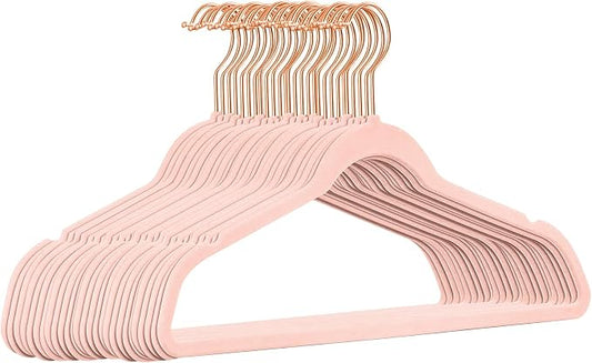 TIMMY Velvet Hangers - Suit (50-Pack) Ultra Thin Coat Hangers with Heavy Duty Construction, Holds up to 10 Lbs - Blush Pink/Rosegold Finishes