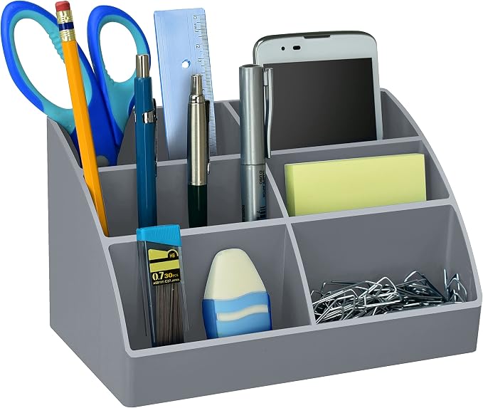 Acrimet Desktop Organizer - Easy Organizer Caddy Holder for Office, Home and School use (Plastic) (Silver Color)