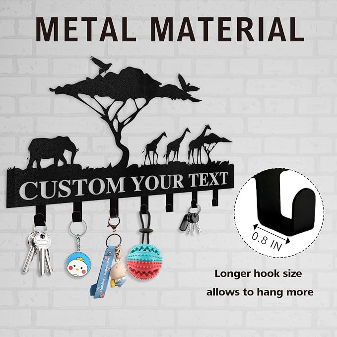 Dyoart Personalized Key Holder for Wall | Custom Name Metal Cabin Key Hooks | Coat Hook Key Rack Wall Mount | Metal Wall Key Holder | Animal Theme African Art Decor for Living Room Hallway Office