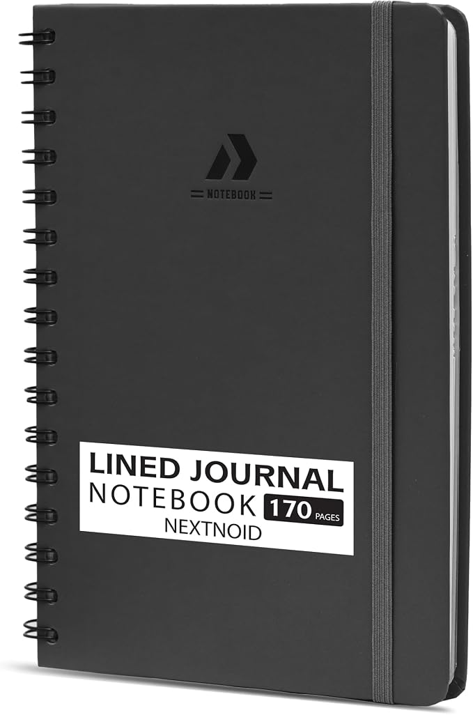 Nextnoid Lined Spiral Notebook Journal For Women & Men - A5(5.8" x 8.3") 170 Pages, Hardcover Notebooks for Work & Note Taking, College Ruled Journals for Writing - Grey