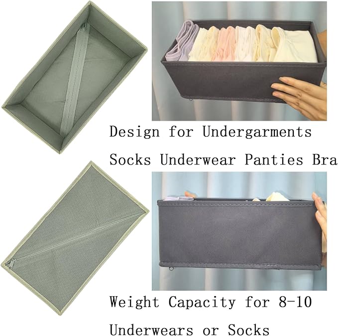 Bructhun Sock Drawer Organizer 9 Pack - Collapsible Fabric Storage Bins for Underwear Divider, Small Closet Organizers with 9 Compartments, Light Gray