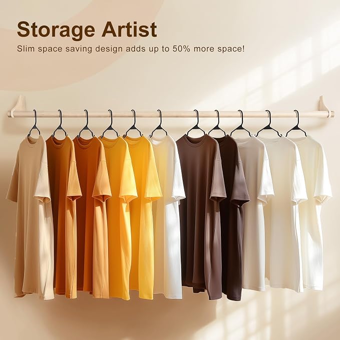 HOUSE DAY Premium Plastic Hangers 10 Pack, Clothes Hanger Space Saving, Heavy Duty Coat Hanger - Durable and Strong Closet Organizers and Storage Makes It Ideal Dorm Room Essentials (Black)