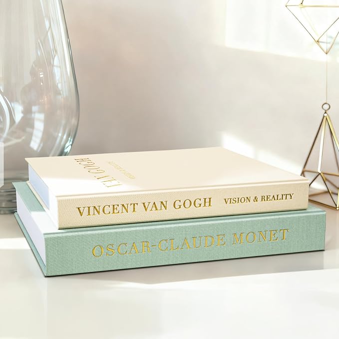 Decorative Books for Home Decor, Modern Fake Books Storage Boxes | Set of 2 Linen Coffee Table Books with Hidden Storage, Stackable Photo Keepsake Box for Living Room Bookshelf Decor, Sage
