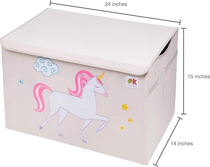 Wildkin Kids Fabric Toy Chest – Sturdy Storage Box w/Handle for Toys & Supplies - Unicorn