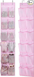 MISSLO Over The Door Shoe Organizer 12 Large Mesh Pockets Hanging Narrow Closet Door, Baby Hanging Shoe Rack Kids Closet Storage bags for Girl Women Men Toddler Nursery, Pink, 2 Pack