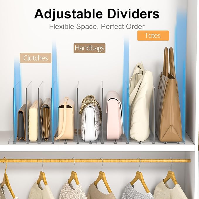 SortNStore Bag Purse Organizer Accessories: 2-Dividers Plastic Clutch Dividers for Closet Organizers and Storage - Keep Carteras & Pocketbook Upright