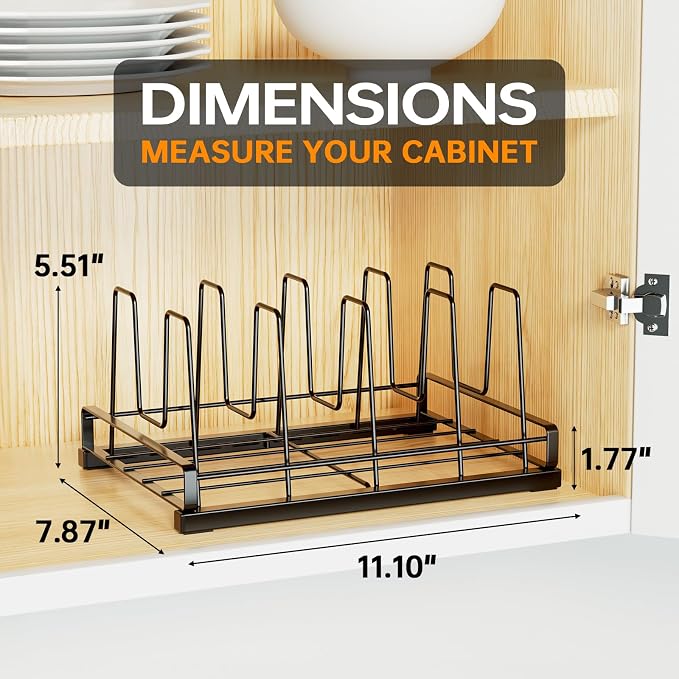 Lid Organizer for Inside Cabinet, Metal, 11" X 7.87" | Food Container Lid Organizer, 5 Adjustable Dividers, Lid Storage Organizer for Kitchen,Cupboard, Cabinets, Pantry, Drawers