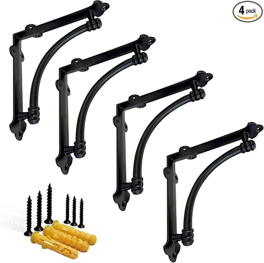 NACH Decorative Shelf Brackets, 4 Pack of 7.25 x 1.6 x 7.25 inch Black Cast Iron Shelf Brackets - Decorative Brackets for Mounting - Industrial Style Brackets - Slim Version - AD-90-064M