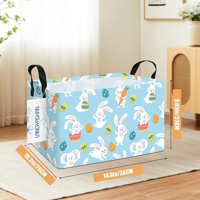 Rectangular Collapsible Rabbit Storage Basket Nursery Toy Organizer | Storage Bin Foldable Canvas with Handles for Organizing Home Kitchen Children Toys Office Closet Shelf Baskets
