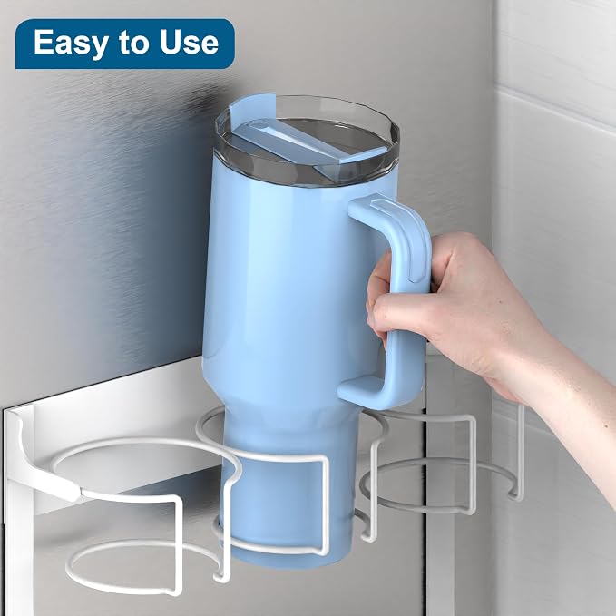 EASTTOWEST Magnetic Cup Storage Organizer Holder for Stanley 30/40 oz Tumbler,Strong Magnetic Rack for Fridge (White, 3CUPS)