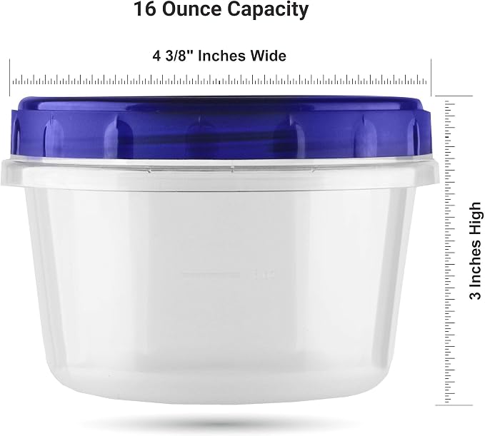 [16Oz - Blue - 5 Pk] Twist Top Food Storage Containers Leak-Proof, Airtight Soup Storage Canisters with Screw & Seal Lids BPA-Free, Stackable, Reusable Kitchen Essentials 16-Ounce
