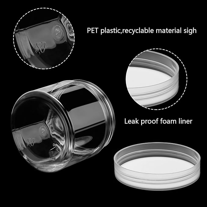 SATINIOR 12 Pack 4 oz Plastic Container Jars with Lids Round Clear Travel Cosmetic Container Jars for Toiletries, Lotion, Cream, Ointments, Makeup, Rhinestone, Samples, Kitchen Storage, White