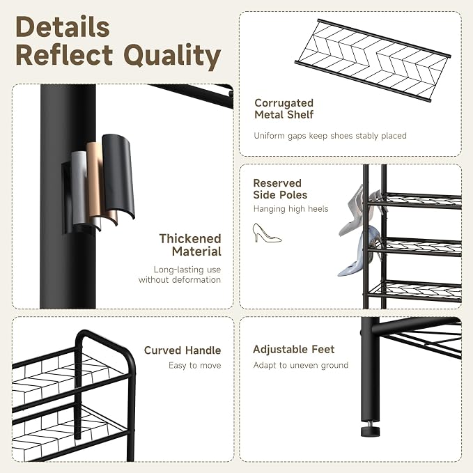 Shoe Rack,Long Shoe Organizer for Closet,Wide Shoe Storage for Entryway, 3 Tier Sturdy Metal Free Standing Shoe Shelf