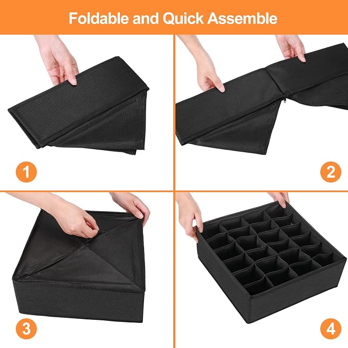GOGOODA 4 Pcs Underwear Drawer Organizers Divider, Closet Socks Organizer and Storage Boxes for Lingerie, Bra, Undies