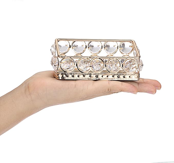 Hipiwe 2 Packs Crystal Business Card Holder with Gold Metal for Office Desk | Bling Business Card Display Stand for Women, Name Cards Storage Organizer with Mirror Base
