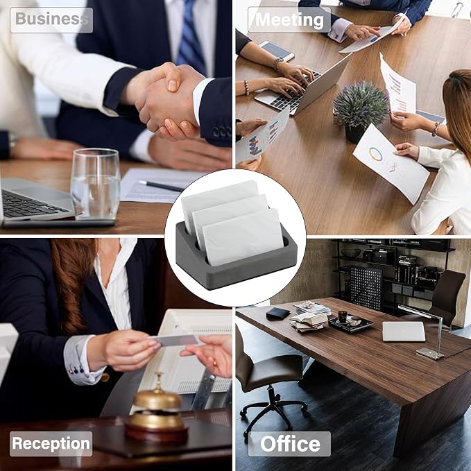 FREELOVE Desktop Card Holder, Concrete, Handmade, 3 Stair 3 Slots, Fits 30-50 Business Cards, Stone Weighted, Smooth Finish, Eva Base, Office Desk Organizer (Dark Grey, Small)