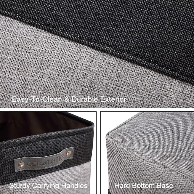 DECOMOMO Storage Bins, Large Fabric Storage Baskets for Shelves, Decorative Linen Closet Organizer, 15 x 11 x 9.5 inches (Grey & Black, 3 Pack)