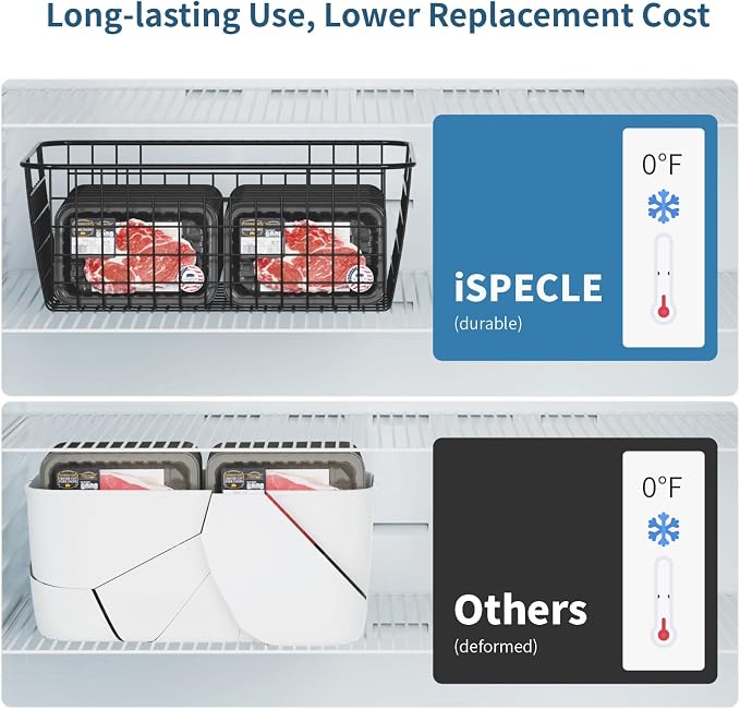 iSPECLE Freezer Organizer Bins - 4 Pack Upright Freezer Baskets for 16/17/21 Cu.Ft Stand Up Freezer, Wire Storage Slide-Out Access, Prevents Items Falling, 2 Large and 2 Medium, Black