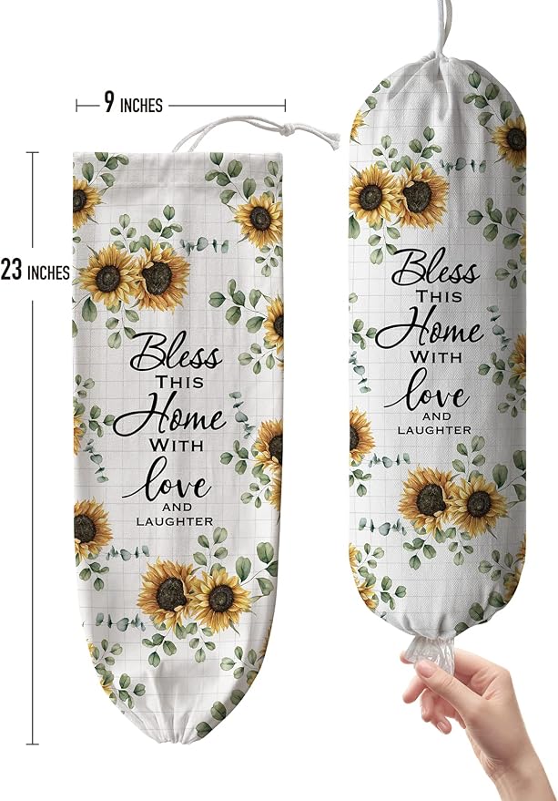 Hglian Sunflower Grocery Bag Holder Storage,Quote Religious Sayings Blessing Home Plastic Bag Organizer for Kitchen