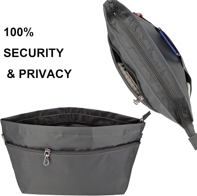 Handbag Tote Purse Organizer Insert, X Large, Dark Grey | Bag Divider Liner Shaper Separator in Bag with Zipper, 11 Pockets Compartments
