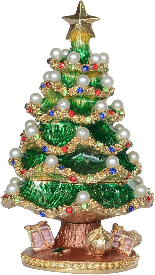 Christmas Ornament Trinket Box Jewelry Box Hand Painted Decorative Box with Hinged Lid Ring Earring Holder Holiday Figurine Collectible