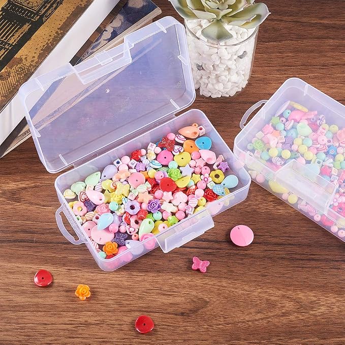 BENECREAT 4 Pack 5.5x3.35x1.5 Large Clear Plastic Box Container Clear Storage Organizer with Hinged Lid for Small Craft Accessories Office Supplies Clips