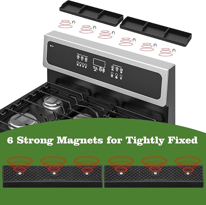 30 Inch Silicone Stove Top Shelf Magnetic for Kitchen, Strong Magnetic Heat Resistant Spice Rack Organizer for Over Stove Oven (Black-two part)