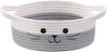 Cute Cat Toy Basket, Gift Baskets Empty for Home Decor, Baby Basket for Baby Shower, Small Cotton Rope Baskets for Pets Toys, White & Grey, 9.8 x 4 inches
