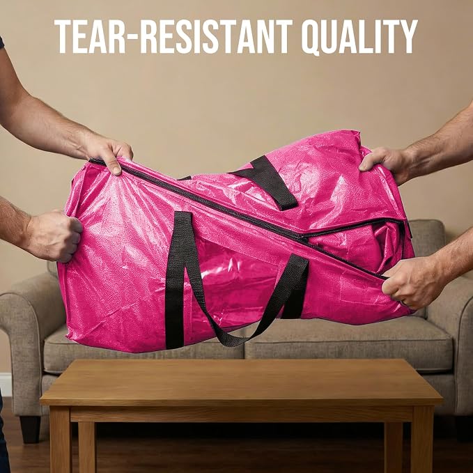 TAILI 2 Pack Pink Extra Large Moving Bags, Heavy Duty Totes with Visible Window, Wrap Around Handles, Space-Saving Storage, Alternative to Moving Boxes