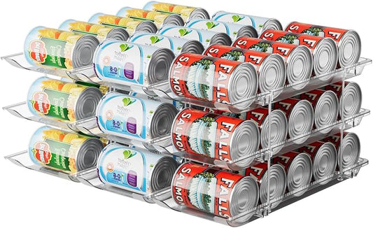 Can Storage Organizer for Pantry, Can Holders For Pantry, Canned Goods Food Dispenser, Clear Plastic Soup Can Shelf Rack, 3 Ties