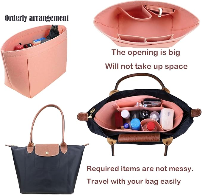 Lckaey Felt Purse Organizer Insert for Le Pliage Neo Handbags Insert Organizer1012pink-M