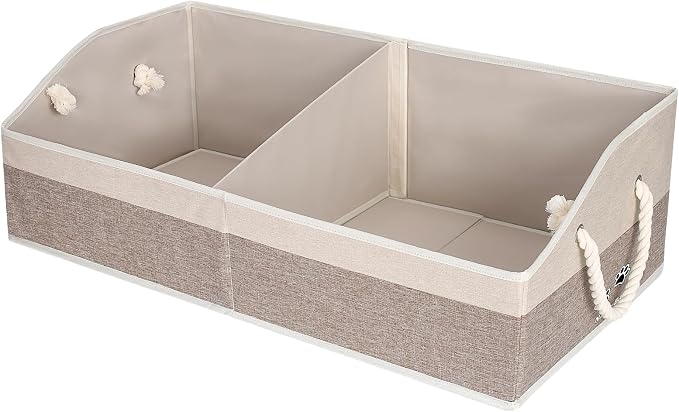 Large Dog Toy Basket with Handle, Foldable Dog Toy Box for Living Room Area , 28.5" Basket for Dog's Supplies, Organizer and Storage with Hard Board, Anti-Slip for Pet Toys (Brown, Large 28.5"×15")