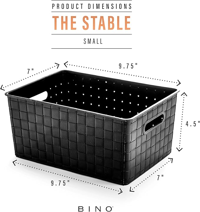 BINO Plastic Storage Baskets Small Black - Portable Rectangular Cabinet Organizer