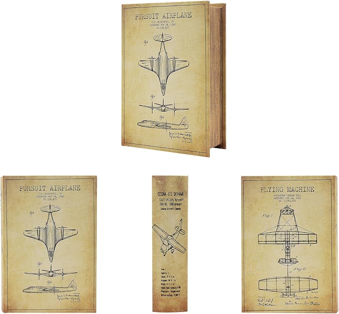 PACOLO Decorative Book Boxes, Faux Wood cover Storage for Hidden Jewelry, Money, and Cash (Aeroplane)