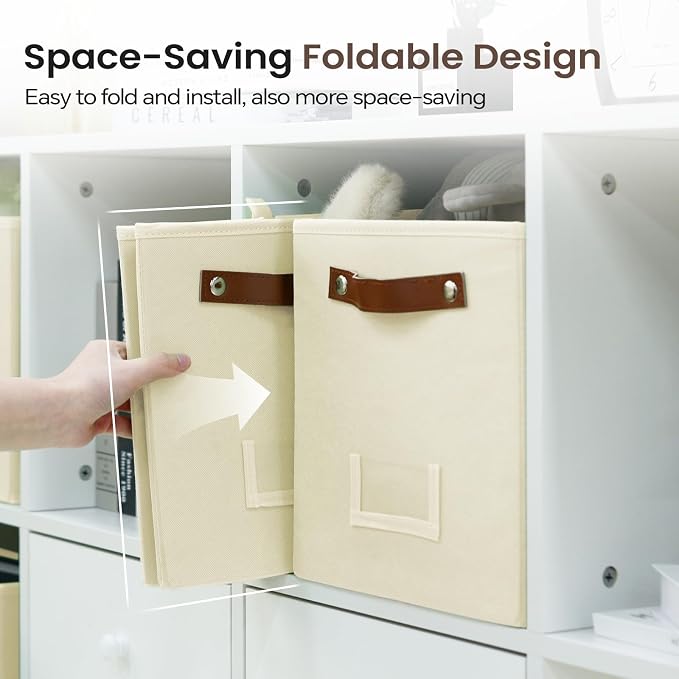 FinishingBo 6-Pack Storage Cubes with Handles & Label Holders Basket, Closet Cube Home Organizer Bins(Beige, 10.5*10.5*11 inch)