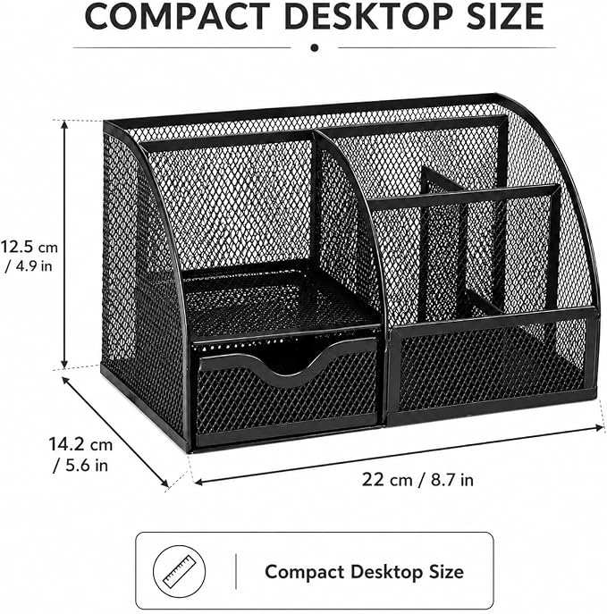 Exerz Desk Organizer Black Office Desk Accessories Supplies Office Storage Desktop Pencil Pen Holder with Drawer Home Workspace