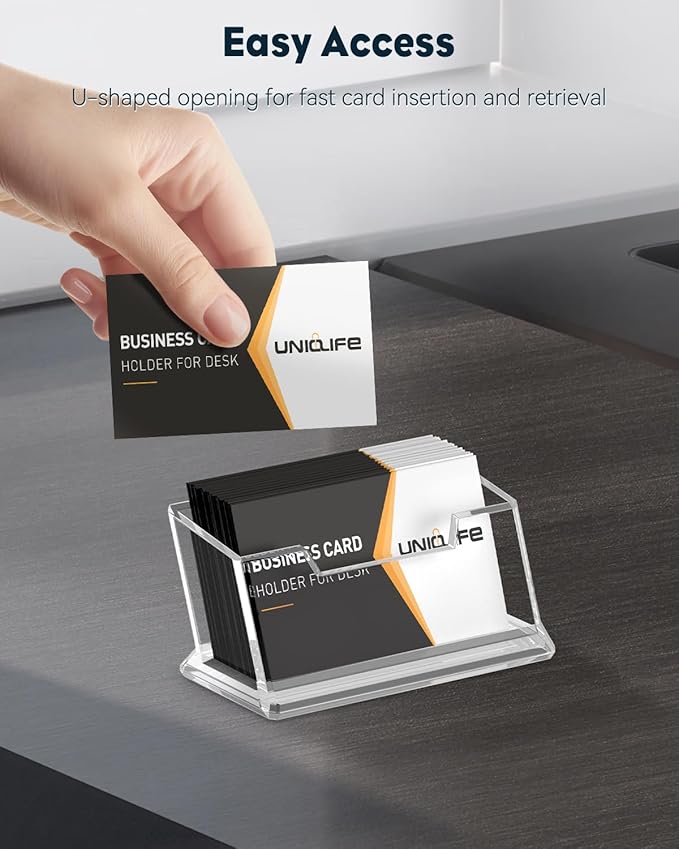Uniclife 2 Pack Acrylic Business Card Holder for Desk 1 Slot Clear Business Card Display Stand for Men & Women Desktop Business Card Organizer Card Stand for Office Home Exhibition, 60 Card Capacity