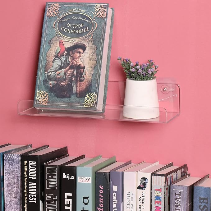 Sooyee Acrylic Shelves,8 Pack 15 Inch Floating Wall Mounted Shelves, Funko Pop Display Case,Invisible Kids Book Shelf,Picture Ledge Shelf Decor Accents,Bathroom Shelf,Clear