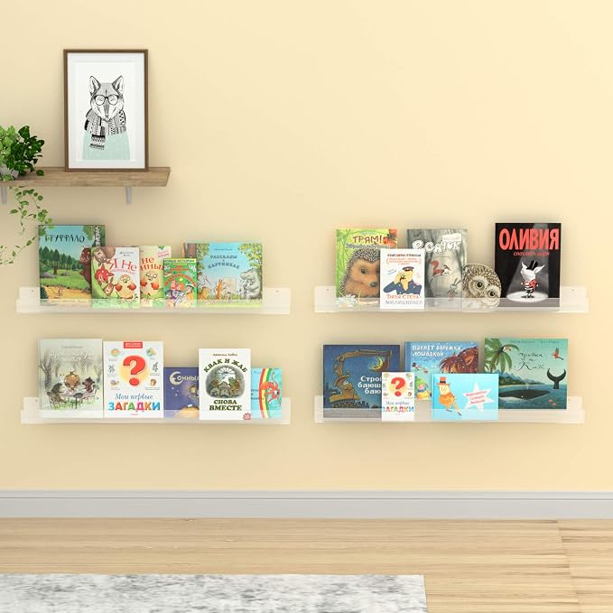 NIUBEE Kids Acrylic Floating Bookshelf 36 Inch,Clear Invisible Wall Bookshelves Ledge Book Shelf,50% Thicker with Screwdriver