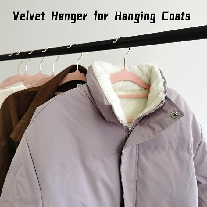Pink Velvet Hangers 50 Pack - Adult Hangers Rose Gold Hook, Space Saving Non-Slip Clothes Hangers, 16.5 Inch with Tie Bar for Coats,Sweater,Jackets,Dresses, Shirts, Suits & T-Shirts