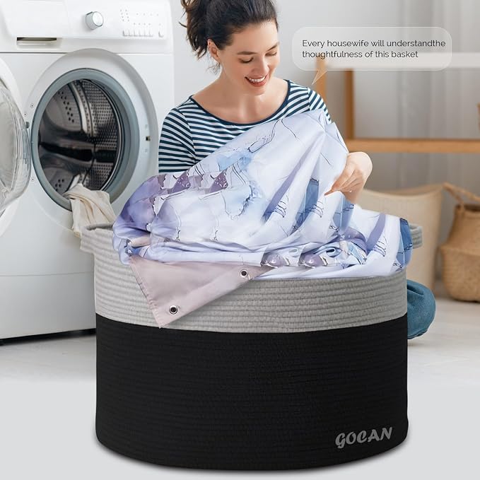 GOCAN Extra Large Storage Laundry Basket 22" X 22"X 14" Cotton Rope Woven Basket for Blanket Basket with Handles for Living Room Toys Storage XXXL