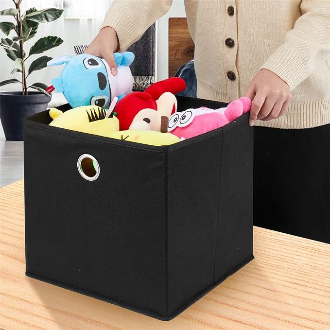 Fabric Cubes Storage Bins Black 11x11x11 In Cube Storage Boxes with Gromment Foldable Cloth Decorative Storage Cube Baskets Cubicle Cube Inserts Storage Drawer for Organizer Shelves ,QY-SC18-6