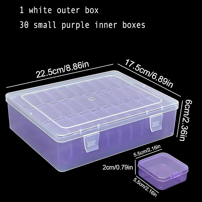 Purple Plastic Box-Bead Organizer Box-30Pcs Plastic Bead Storage Containers Craft Storage Box with Hinged Lid, 1sheet Labels, Mini Box for Jewelry Making, Diamond Art, Small Parts,Fishing toolbox