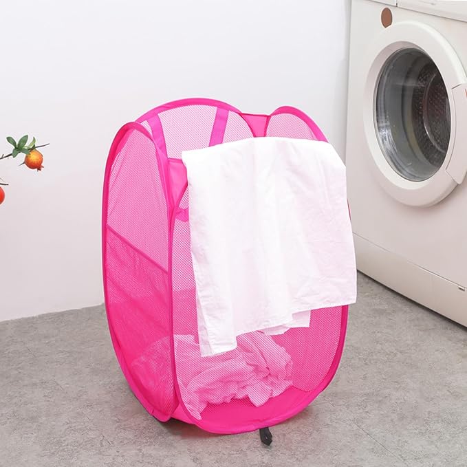 Pack of 2 Pop Up Laundry Hamper for Cruise, Foldable Laundry Basket Collapsible Design Space Saving, Large Side Pocket for Bedroom, Laundry Room, Travel, Hotel, Apartment (Grey+Rose Red)